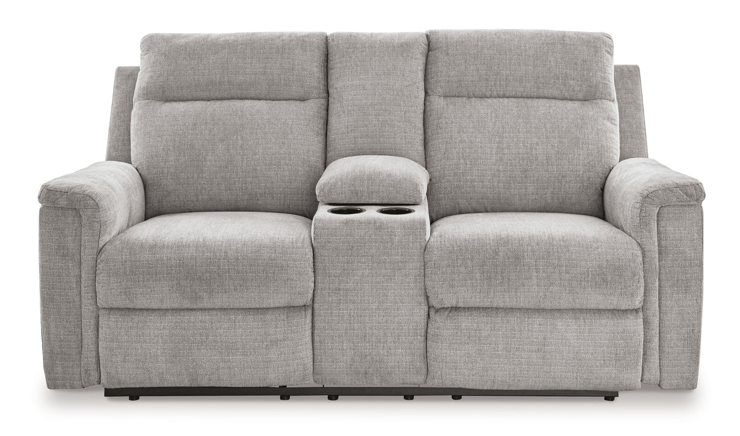 Barnsana - Ash - Dbl Power Reclining Loveseat With Console - Fabric