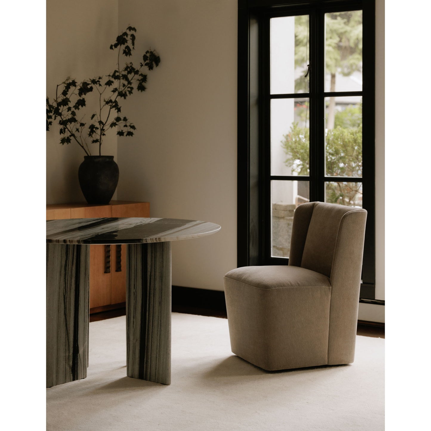 Cormac - Rolling Dining Chair - Warm Sand / Gray