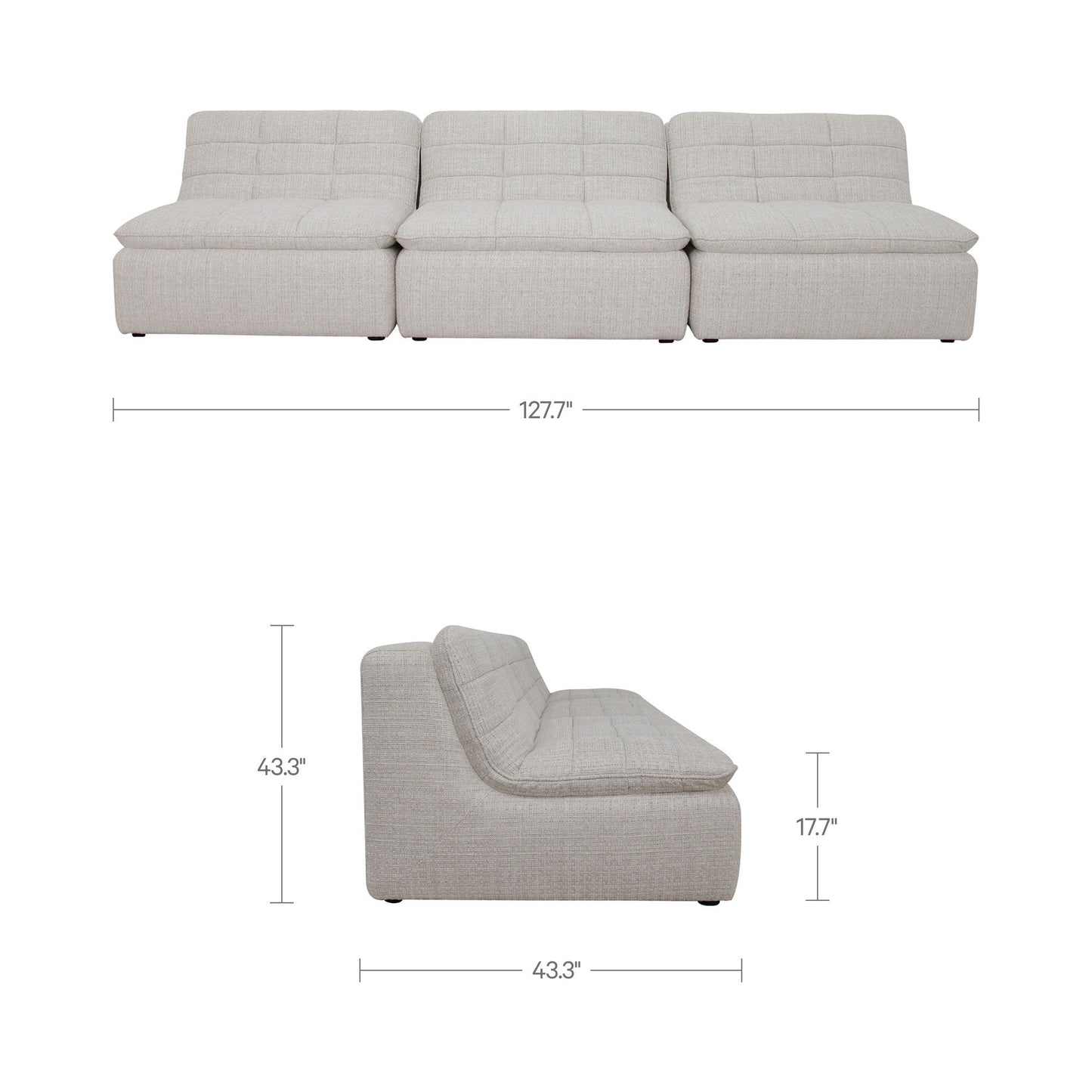 Lino - Armless Modular Sofa - Textured Oat / Beige