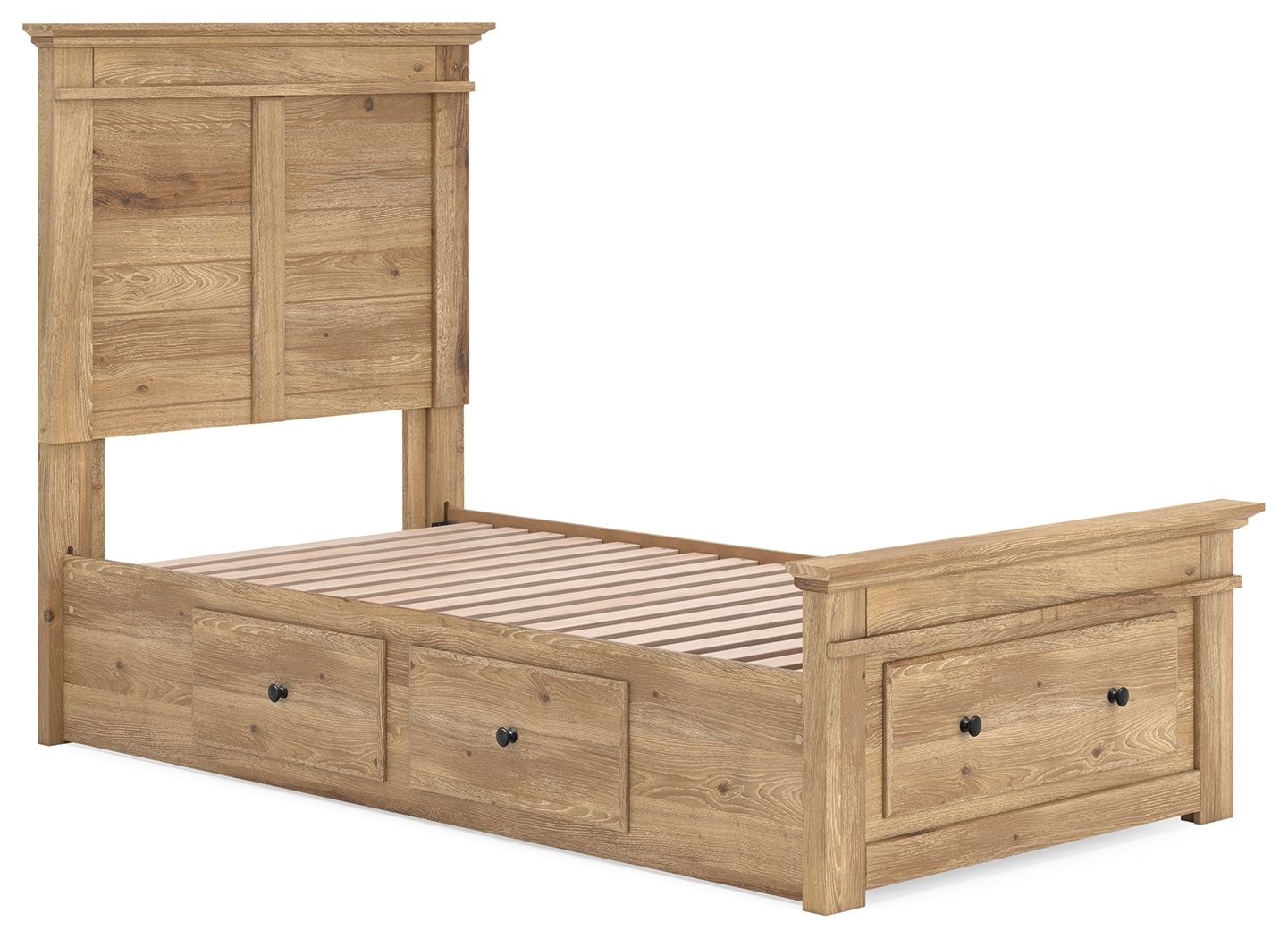 Makidern - Panel Storage Bed With 2 Under Bed Storage Units