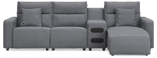 Modmax II - 4-Piece Power Reclining Sectional With RAF Press Back Power Chaise And Audio Console - Salt And Pepper - Next-Gen Nuvella