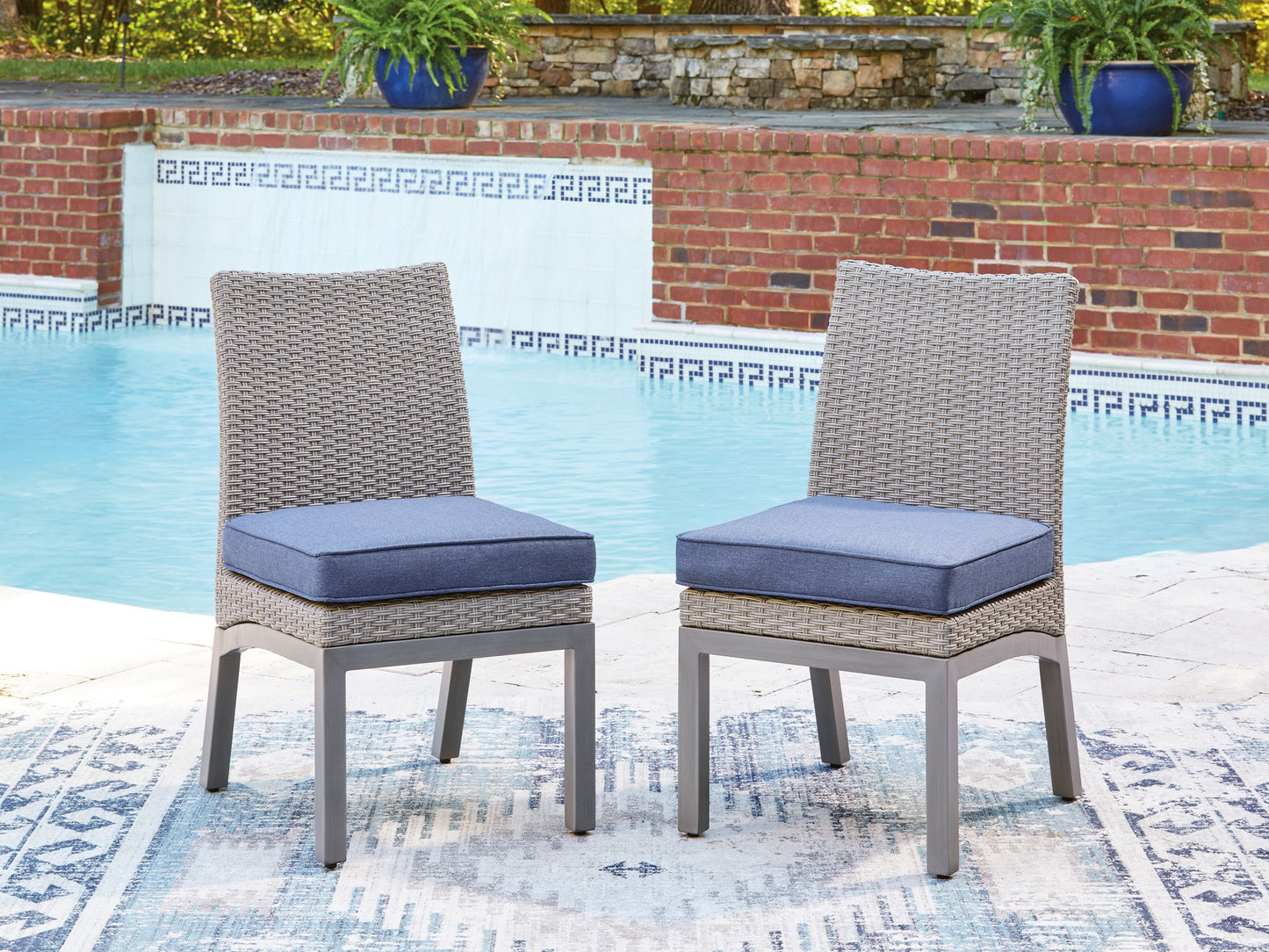 Half Moon Beach - Side Chair With Cushion (Set of 2) - Blue / Gray