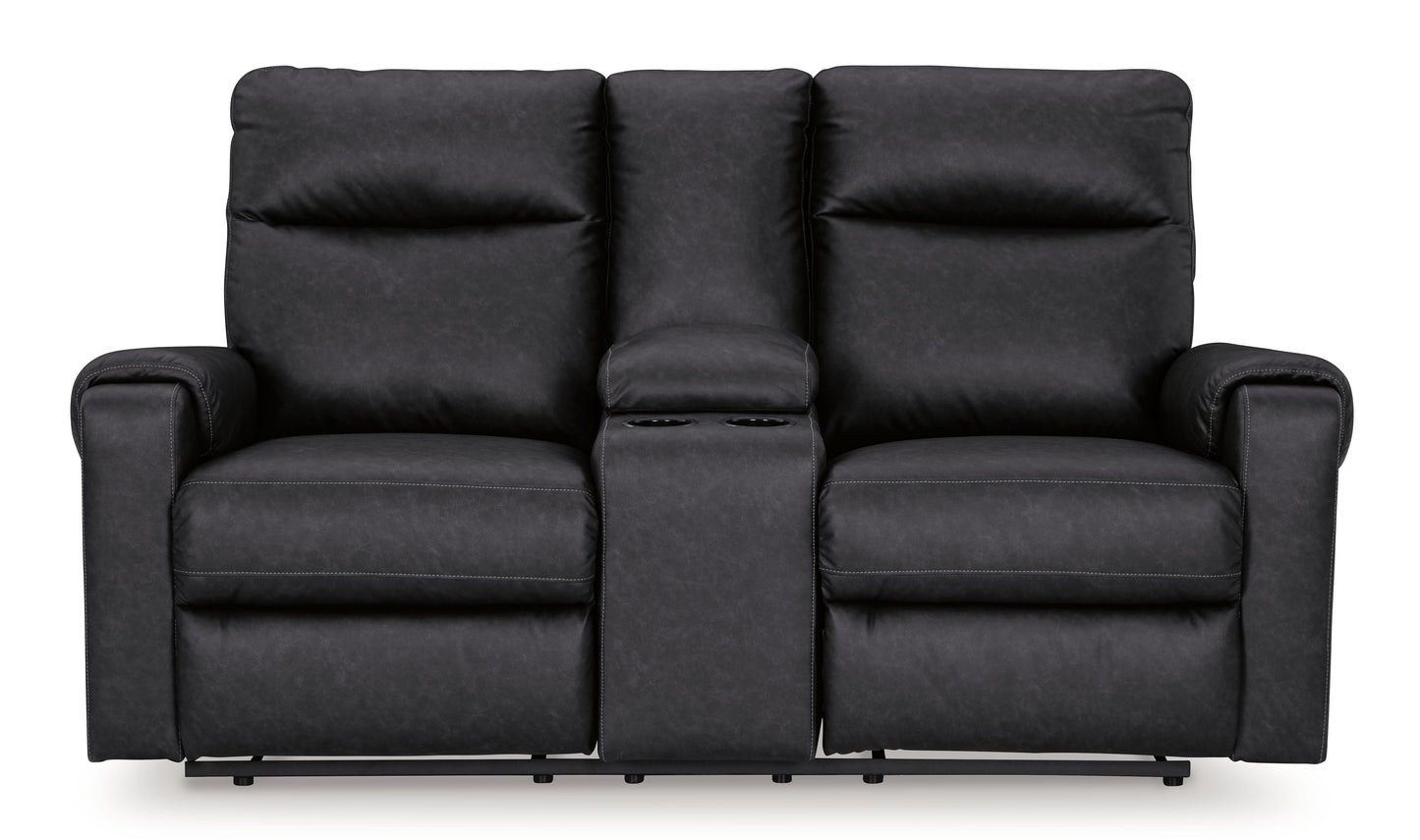 Axtellton - Carbon - Dbl Power Reclining Loveseat With Console - Faux Leather