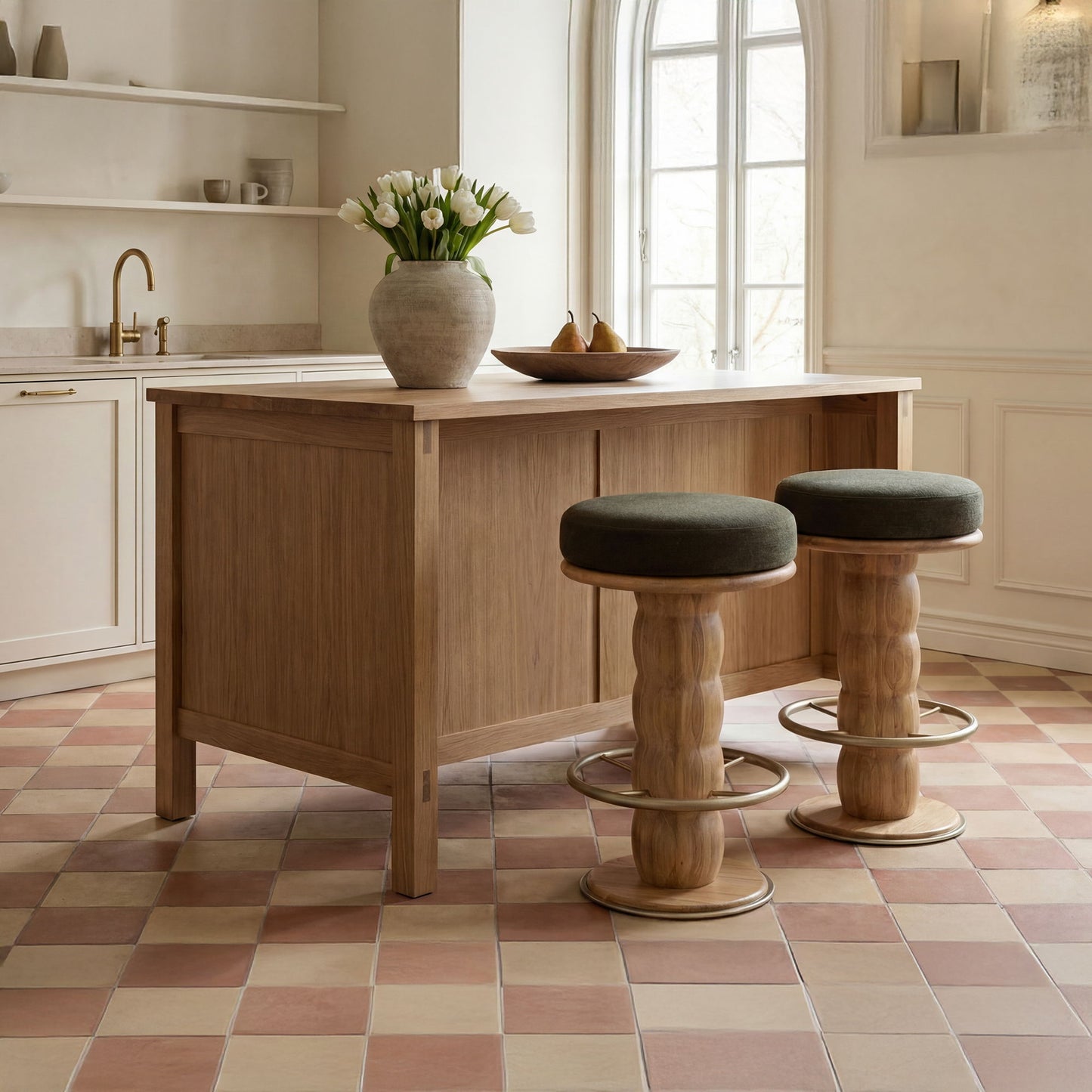 Nio - Swivel Counter Stool - Dark Green / Light Brown
