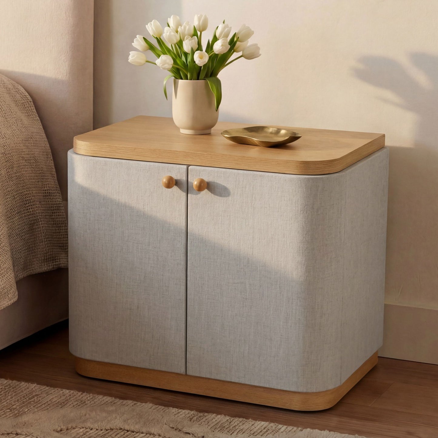Simone - Nightstand - Cream / White / Light Brown