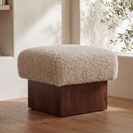 Serge - Ottoman Faux Shearling - Cream / White / Dark Brown