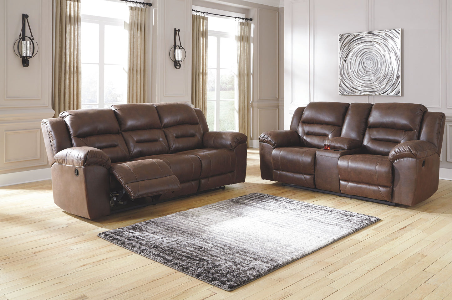 Stoneland - Chocolate - Reclining Sofa - Faux Leather