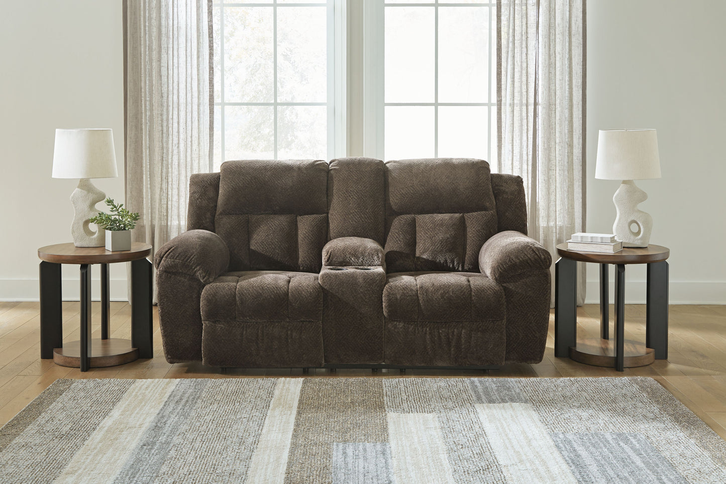 Frohn - Chocolate - Dbl Reclining Loveseat With Console - Fabric