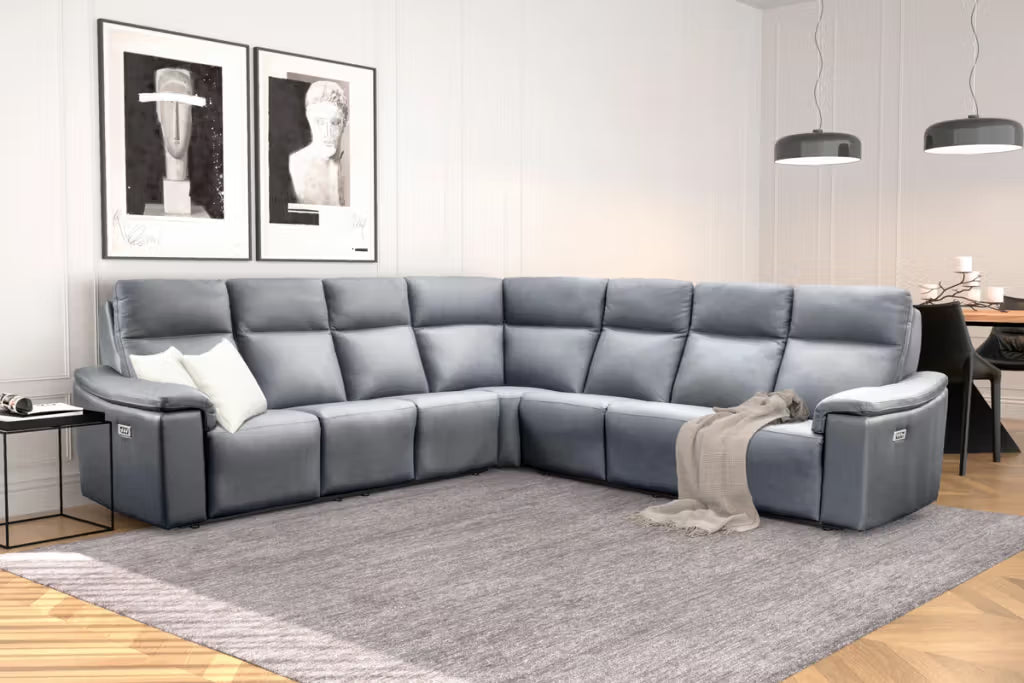 Elran Customizable Kayce 7-Piece Power Reclining Sectional Available in Fabric or Leather