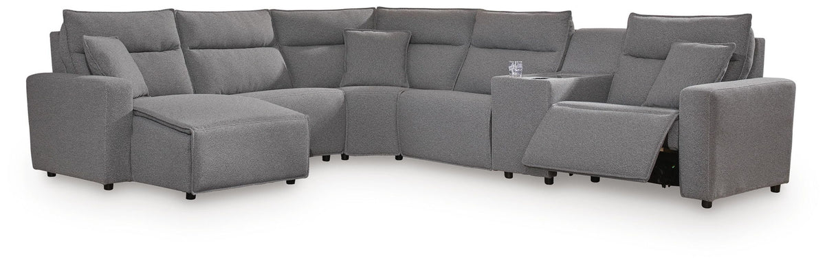 Modmax II - 6-Piece Power Reclining Sectional With LAF Press Back Power Chaise And Console - Salt And Pepper - Next-Gen Nuvella