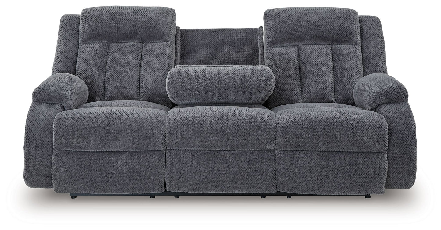 Observation - Reclining Power Sofa With Drop Down Table - Steel