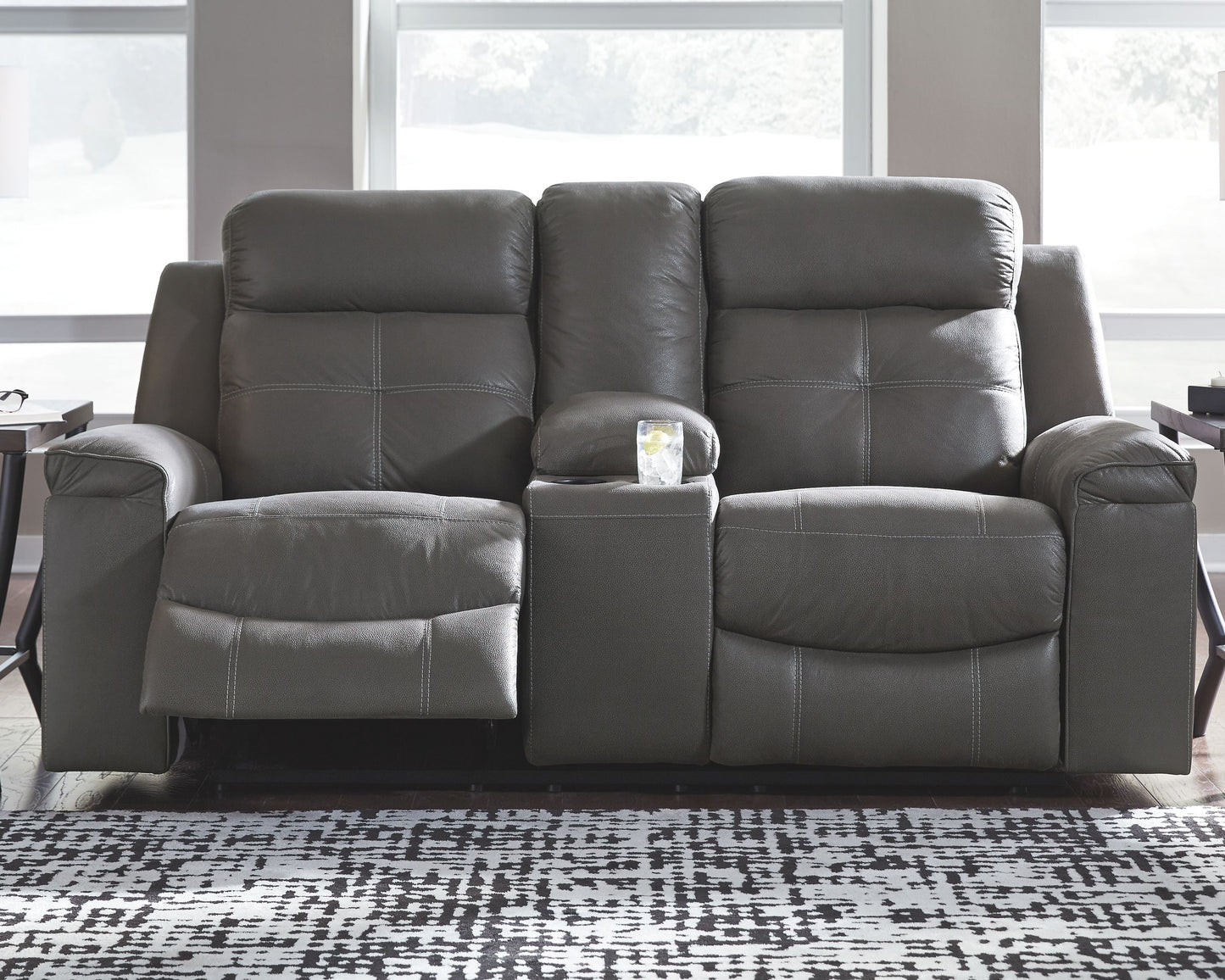 Jesolo - Dark Gray - Dbl Rec Loveseat W/Console - Faux Leather