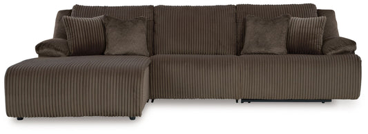Top Tier - Chocolate - 3-Piece Sectional Reclining Sofa With Left-Arm Facing Press Back Chaise