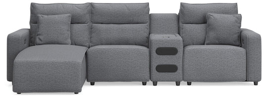 Modmax II - 4-Piece Power Reclining Sectional With LAF Press Back Power Chaise And Audio Console - Salt And Pepper - Next-Gen Nuvella