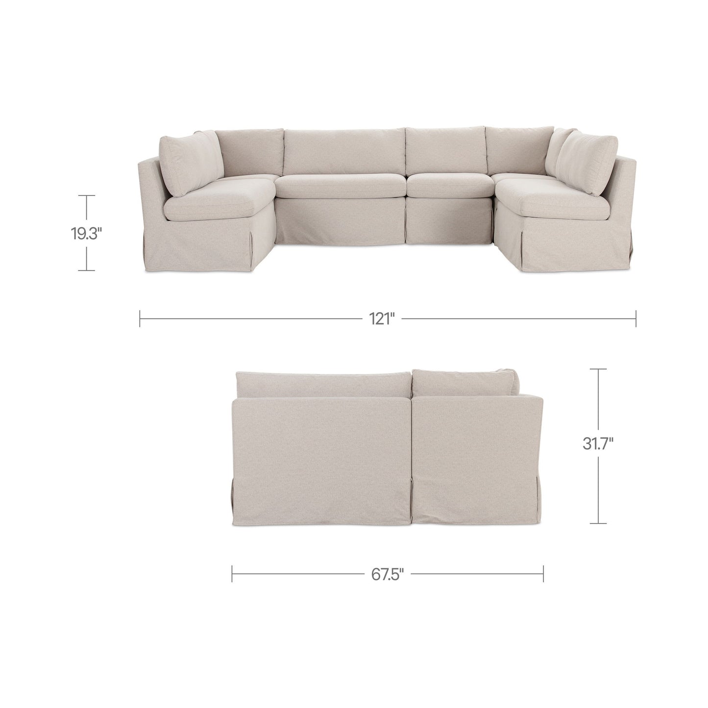 Fable - 6 Piece Slipcover Dining Banquette U-Shape - Beige