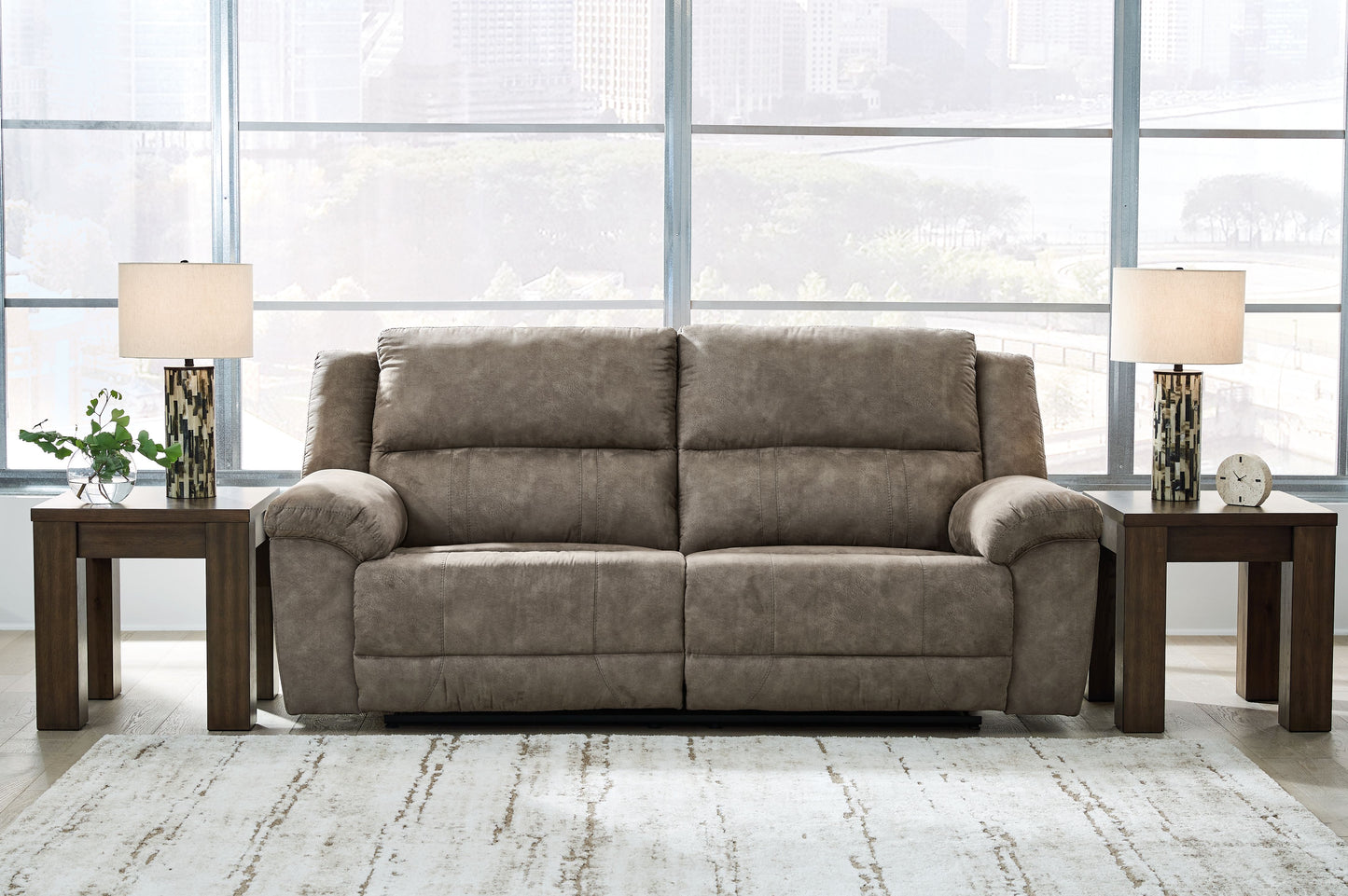 Laresview - Fossil - 2 Seat Reclining Sofa - Faux Leather