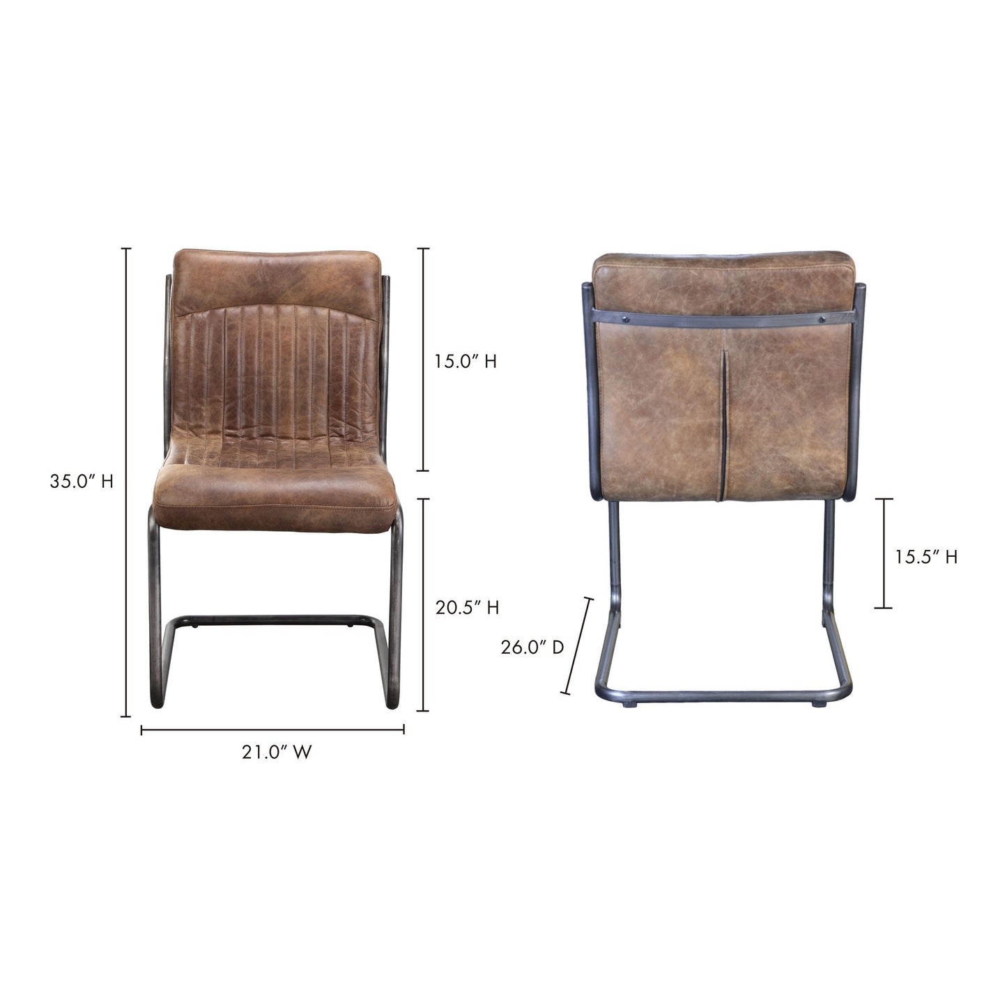 Ansel - Leather Dining Chair (Set of 2) - Grazed Brown