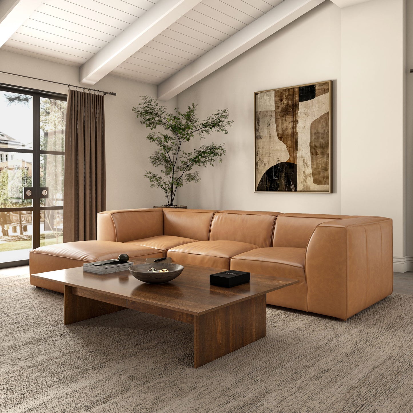 Form - Classic L Modular Leather Sectional - Light Brown