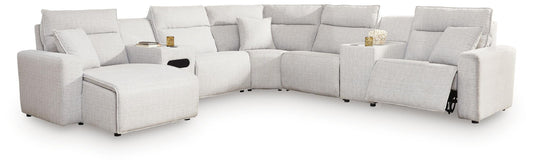 Modmax II - 7-Piece Power Reclining Sectional With LAF Press Back Power Chaise, Console And Audio Console - Stone - Next-Gen Nuvella