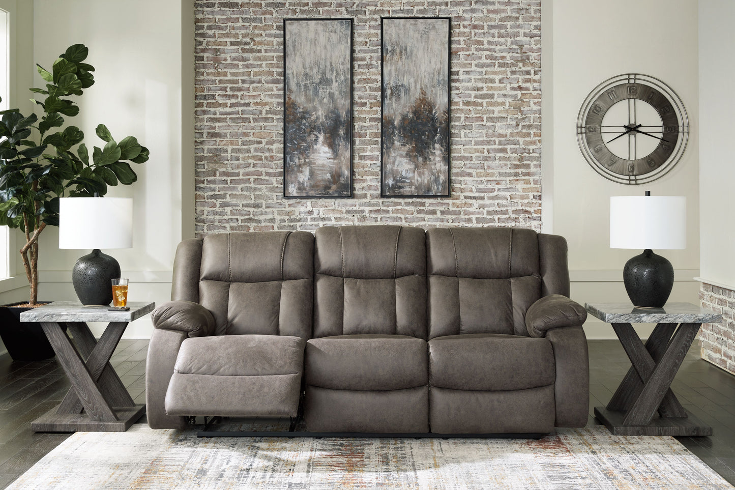 First Base - Gunmetal - Reclining Sofa - Faux Leather