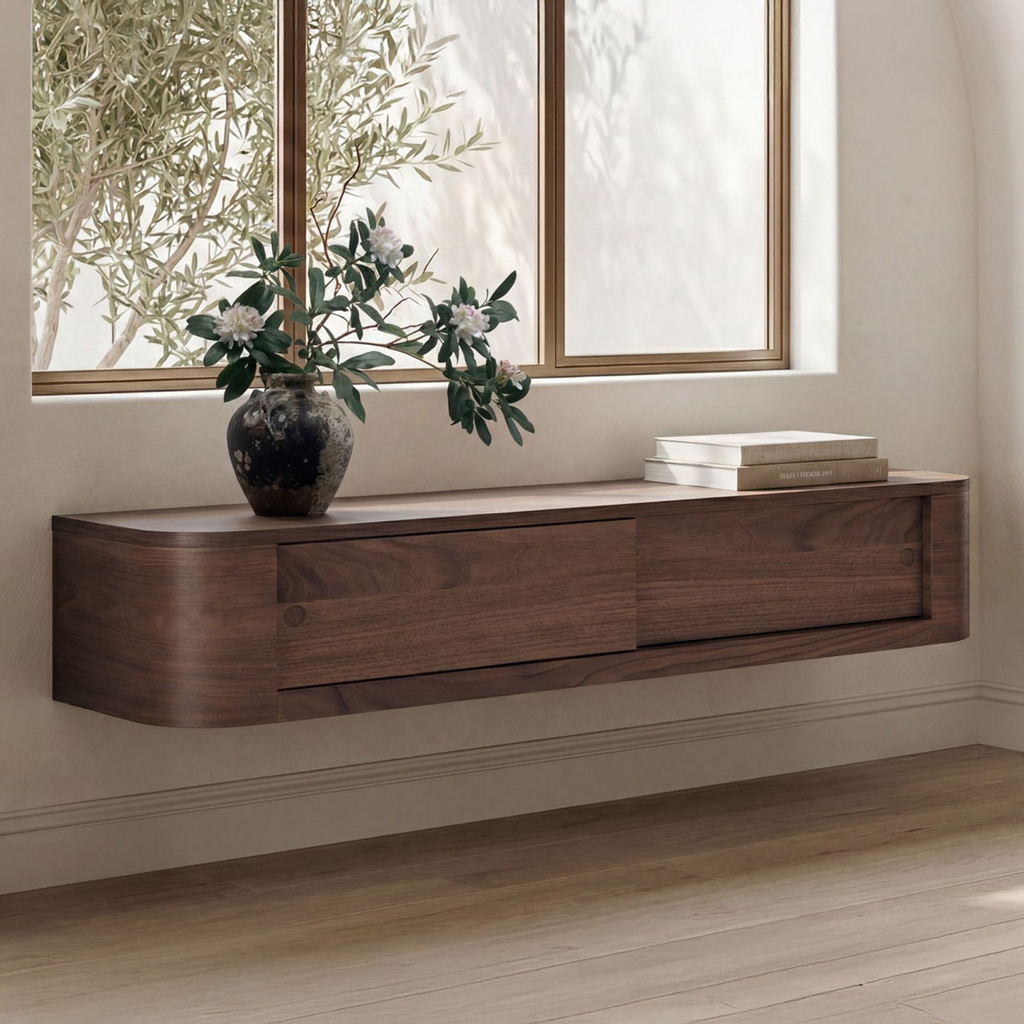 Round - Off Floating Console Table - Walnut / Brown