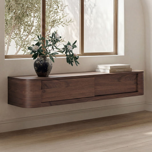 Round - Off Floating Console Table - Walnut / Brown