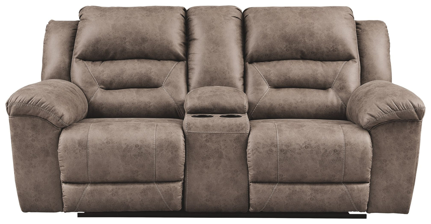 Stoneland - Fossil - Dbl Reclining Loveseat W/Console - Faux Leather