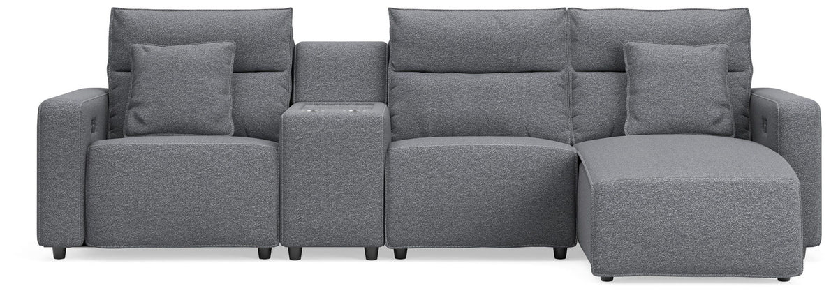 Modmax II - 4-Piece Power Reclining Sectional With RAF Press Back Power Chaise And Console - Salt And Pepper - Next-Gen Nuvella