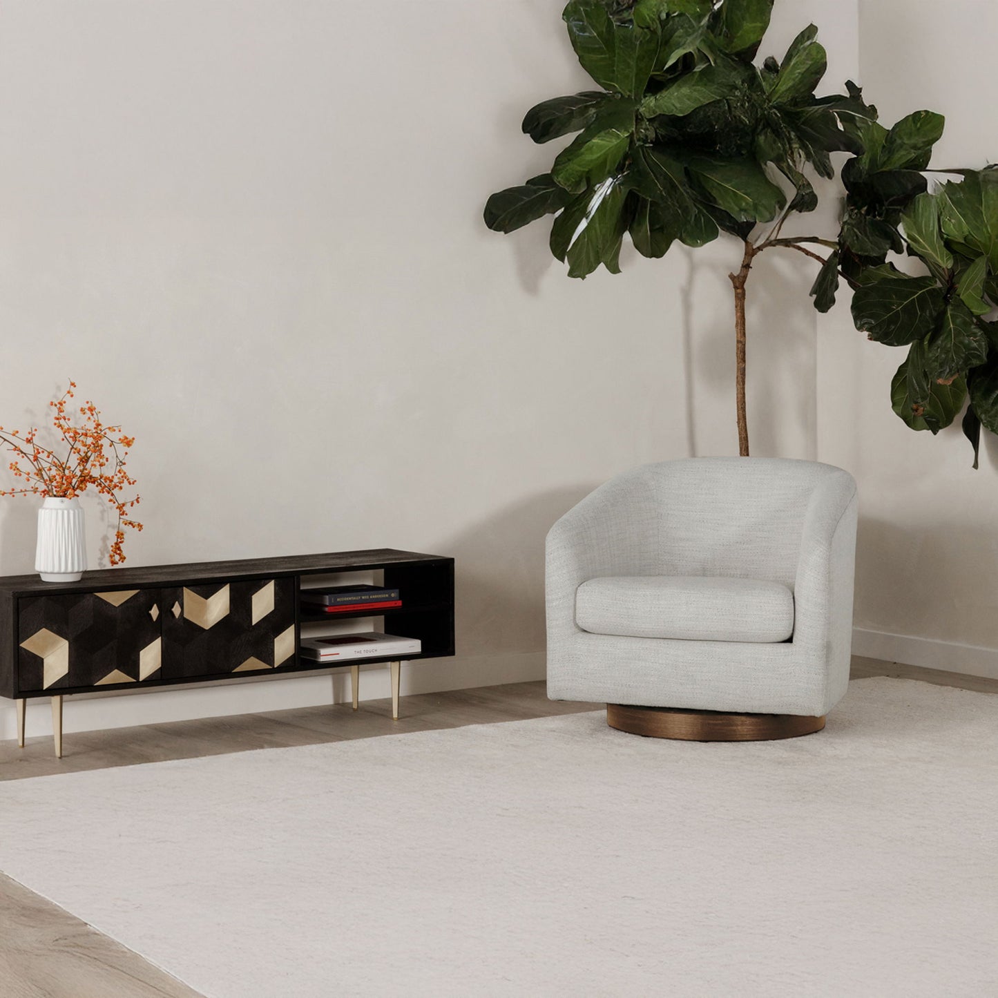 Oscy - Living Room Swivel Chair - Splashed White