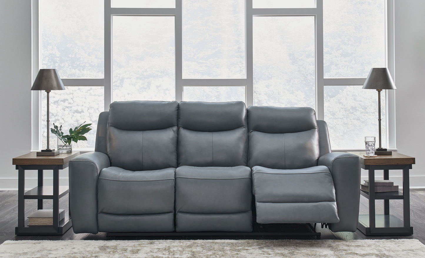 Mindanao - Steel - Pwr Reclining Sofa With Adj Headrest - Leather Match