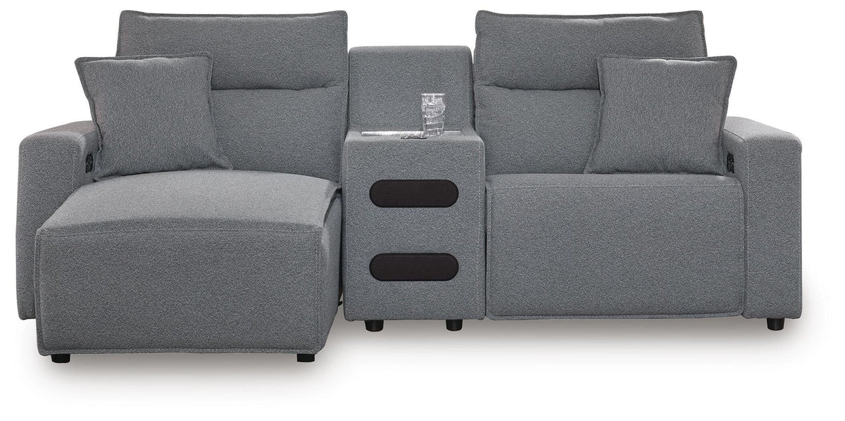 Modmax II - 3-Piece Power Reclining Sectional With LAF Press Back Power Chaise And Audio Console - Salt And Pepper - Next-Gen Nuvella
