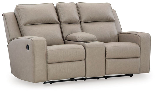 Lavenhorne - Pebble - Dbl Reclining Loveseat W/Console - Faux Leather