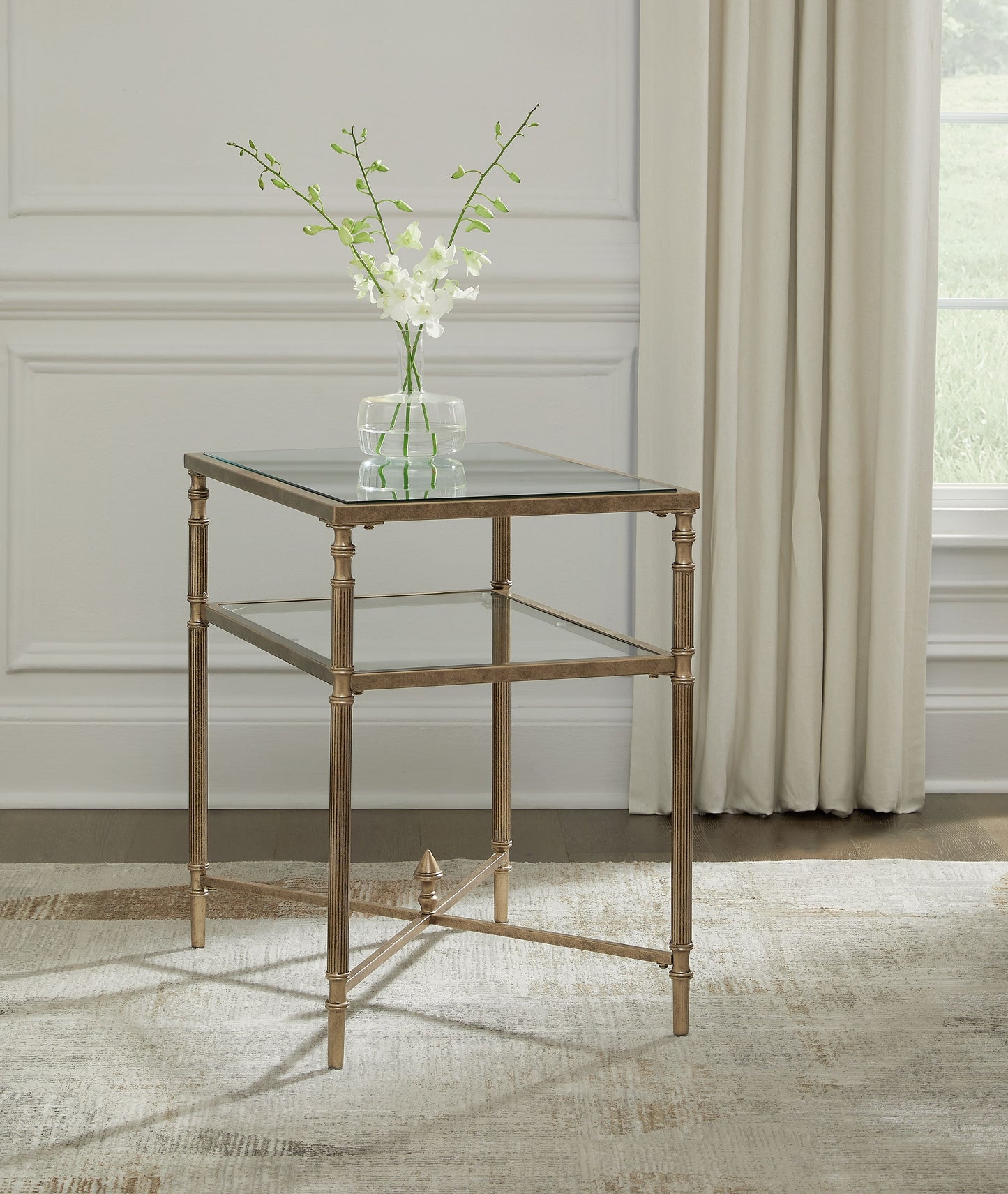 Cloverty - Aged Gold Finish - Rectangular End Table