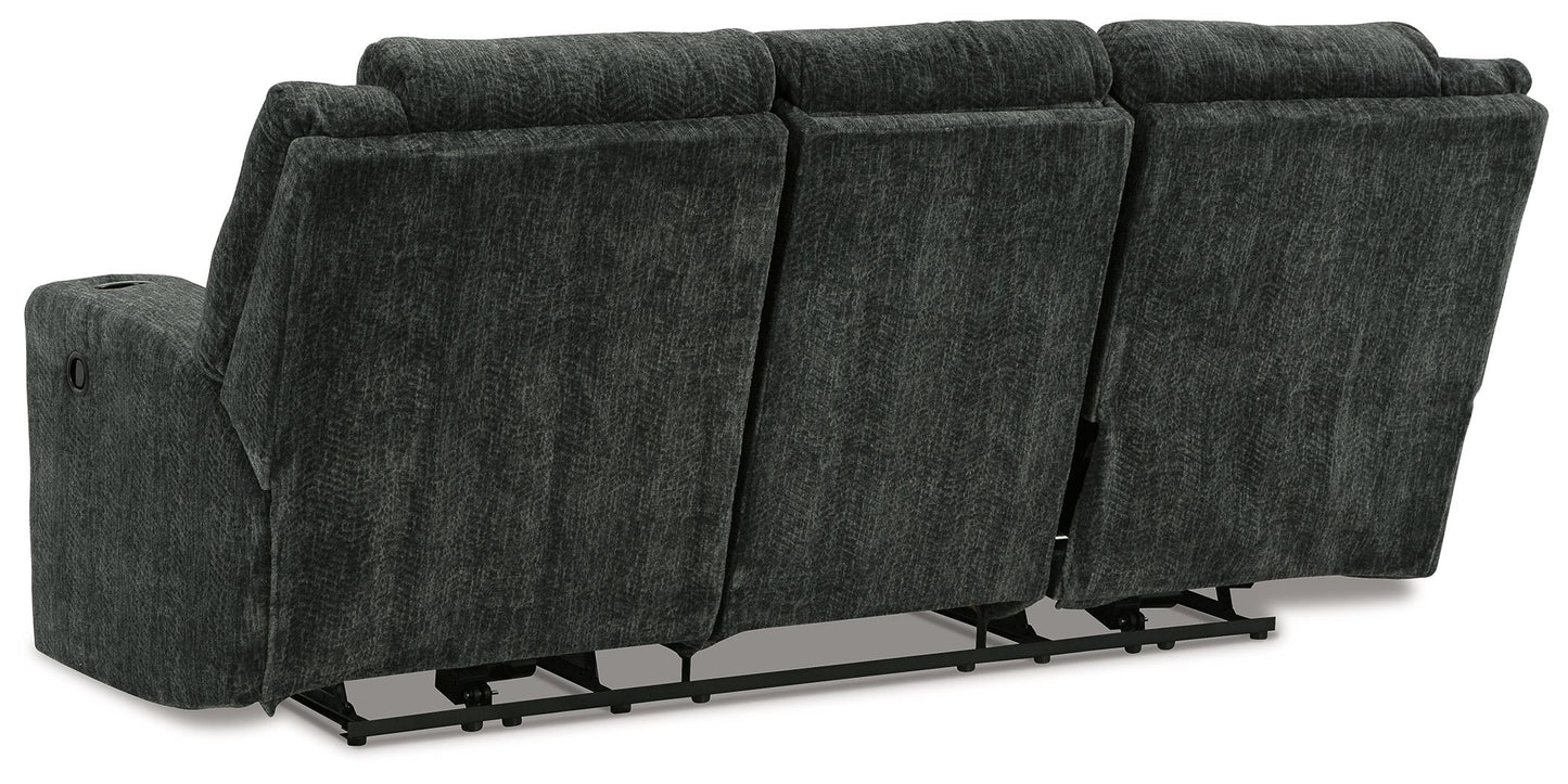 Martinglenn - Ebony - Reclining Sofa W/Drop Down Table - Fabric