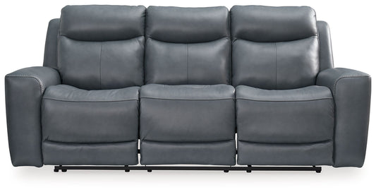 Mindanao - Steel - Pwr Reclining Sofa With Adj Headrest - Leather Match