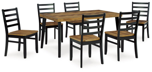 Blondon - Brown / Black - Rectangular Drm Table Set (Set of 7)