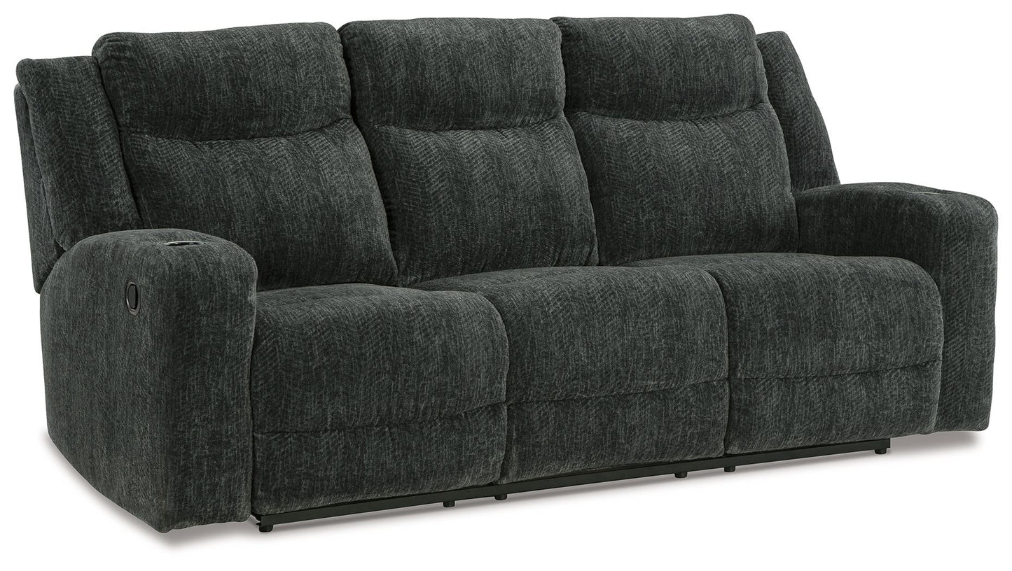 Martinglenn - Ebony - Reclining Sofa W/Drop Down Table - Fabric